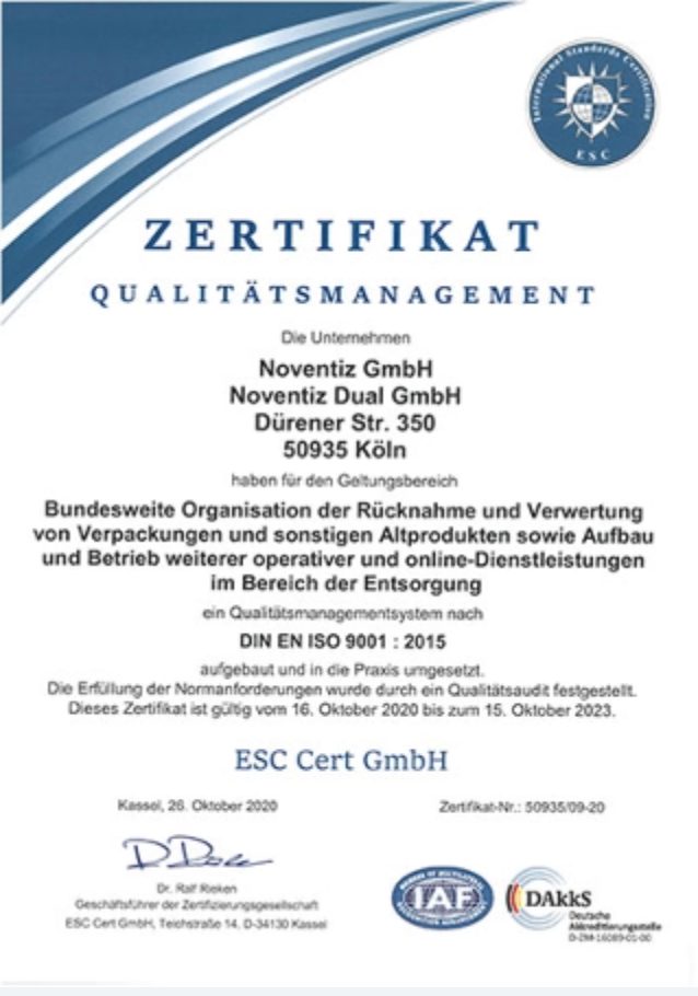 Zertifiziert nach ISO 9001 Bild Zertifikat